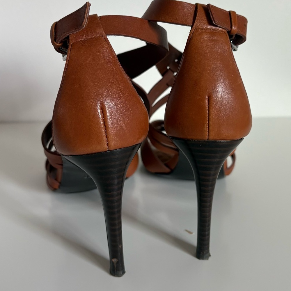 Lauren Ralph Lauren Saba Strappy Leather Stiletto Sandals Tan Cognac 7B - Picture 7 of 12